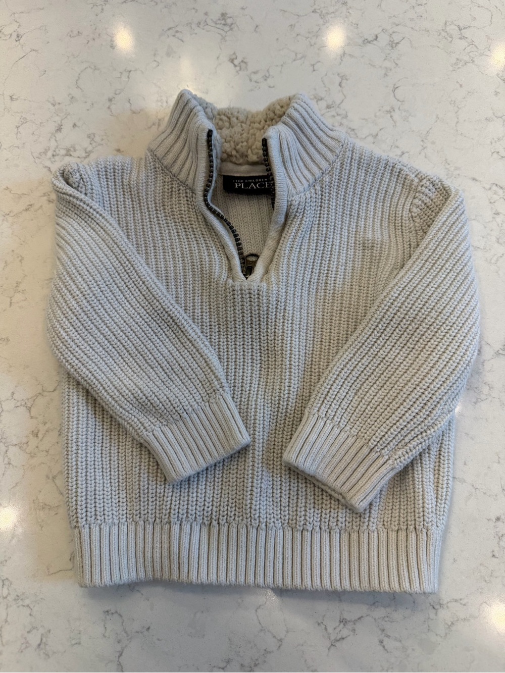 The Children's Place Cream Knit Sherpa-Lined Half-Zip Sweater
